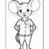 A cartoon mouse character standing upright, wearing a button-up shirt and shorts, with large ears and a tail, smiling while placing its hands on its hips.