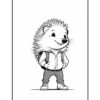 A cartoon hedgehog character standing confidently with a backpack, wearing a button-up shirt and jeans, smiling with a playful expression.