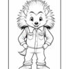 A cartoon hedgehog character with spiky hair, wearing a button-up shirt and pants, standing confidently with hands on hips.