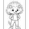 A cartoon hedgehog character with a spiky hairstyle, wearing a t-shirt, overalls, and sneakers, stands confidently with hands on hips, featuring a friendly smile and a bushy tail.