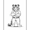 A cartoon tiger, standing with arms crossed, wearing a button-up shirt and pants, showcasing a friendly yet confident demeanor.