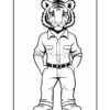 A cartoon tiger character wearing a buttoned shirt and pants with its hands in pockets, standing in a casual pose.