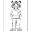 A cartoon tiger character standing upright with hands in pockets, wearing a short-sleeved shirt and pants, with a relaxed expression.
