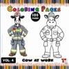 Coloring page featuring two cartoon cows in work attire, part of the cozy coloring book series from artcoloringpage.com.