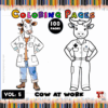 Coloring page featuring two cows dressed in work attire for a cozy coloring book, ideal for artcoloringpage.com.