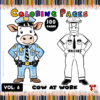 Coloring page featuring a cow dressed as a police officer and another as a sheriff, from the cozy coloring book series by artcoloringpage.com.
