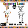 Coloring page featuring two deer in chef outfits, one colored and the other outlined, from the cozy coloring book at artcoloringpage.com.