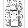 A cartoon bear peeking out of a smartphone surrounded by floating stars and decorative elements. The bear has a cheerful expression and the scene includes grass at the bottom.