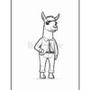 A stylized cartoon llama standing upright, wearing a collared shirt, a tie, and denim pants, with a playful expression and a stylish haircut.