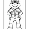 A cartoon frog character dressed as a police officer, wearing a uniform with a badge, standing with arms crossed and smiling, set against a plain white background.