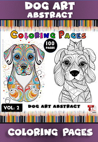 Abstract dog art coloring pages featuring colorful and detailed designs, perfect for a coloring book. Available at artcoloringpage.com.