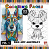 Coloring pages featuring abstract dog art designs from a coloring book, showcasing vibrant patterns and outlines for coloring.
