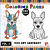 Coloring pages featuring vibrant dog art and abstract designs, part of a 100-page coloring book from artcoloringpage.com.