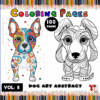 Abstract dog illustrations for a coloring book with colorful and black-and-white designs, featured on artcoloringpage.com.
