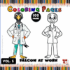 Falcon characters in doctor outfits on a coloring page, promoting cozy coloring book themes from artcoloringpage.com.