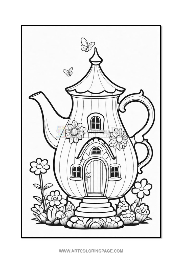 Teapot Fairy House Coloring Pages Collections for All Ages