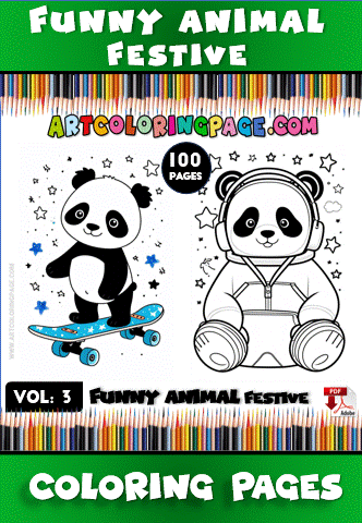 100-page coloring pages featuring a panda on a skateboard and a stylish panda, from artcoloringpage.com, promoting cozy coloring books.