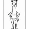 A cartoon llama character standing upright with hands on its hips, wearing a simple outfit that includes shorts and a shirt. The character has large ears, a friendly expression, and distinct features such as a short mane on its head. The background is plain white.