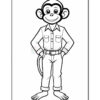A cartoon monkey character standing upright with a friendly smile, wearing a button-up shirt and jeans, hands on hips, with a tail visible at the back.
