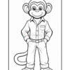A cartoon monkey character standing upright, wearing a button-up shirt, pants, and shoes, with its hands in its pockets and a friendly smile. The monkey has large ears and a long tail curling behind.