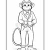 A cartoon monkey dressed in a suit and tie, standing upright with a friendly expression and hands clasped in front, showcasing a long tail behind it.