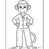 A cartoon monkey standing confidently with hands on hips, wearing a button-up shirt and pants, featuring a long tail curving behind.