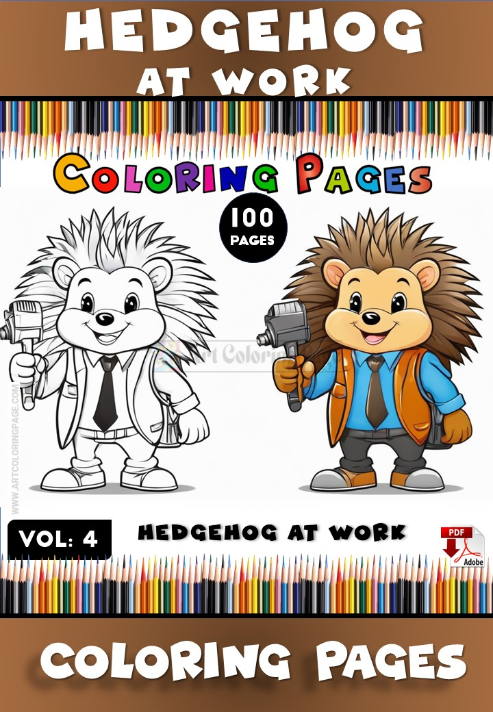 Hedgehog Coloring Page: Vol 4 – Hedgehog at Work