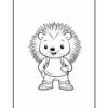 A cartoon-style hedgehog character standing upright, wearing a backpack and casual clothing, with spiky fur and a smiling expression.