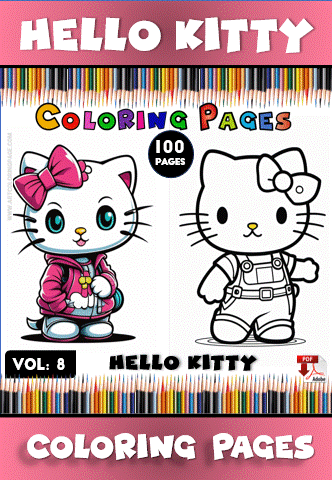 Hello Kitty coloring pages featuring two playful images, suitable for a cozy coloring book from artcoloringpage.com.