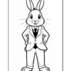 A cartoon rabbit wearing a formal suit and tie, standing upright with a friendly expression, featuring large ears and paws.