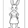 A cartoon-style rabbit character standing confidently with hands on hips, wearing a simple dress and a headband, set against a blank background.