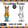 Two cartoon llamas, one colored and one black and white, with
