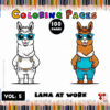 Coloring page featuring two llamas wearing sunglasses and overalls, one in color and the other outlined for coloring.
