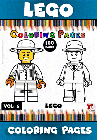 LEGO coloring page featuring two minifigure designs, one color and one black and white, ideal for a cozy coloring book.