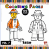 Coloring page featuring LEGO characters, part of a cozy coloring book series with 100 pages, available at artcoloringpage.com.