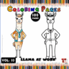 Two cartoon llamas dressed for work, one wearing a vest and the other with a camera, surrounded by colorful pencils and labeled 