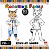 A colorful illustration featuring two Lynx characters in white lab coats, one fully colored and the other as a coloring page.
