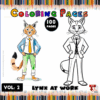 Coloring page featuring two cartoon lynxes dressed in business attire, showcasing one in color and the other in black and white.