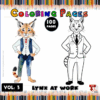 Two cartoon lynxes in business attire: one in a suit and tie, the other in a formal outfit, surrounded by colored pencils.