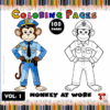Coloring page featuring two cartoon monkeys in police uniforms, one colored and one in outline, from artcoloringpage.com, part of a cozy coloring book.