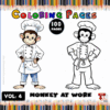 A cheerful monkey in a chef's outfit, surrounded by colorful pencils, featured on a cozy coloring page from artcoloringpage.com.