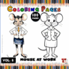 Two cartoon mice dressed in work attire on a coloring page. One mouse is in color wearing a suit, while the other is a black-and-white outline for coloring.