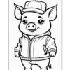 A cartoon pig wearing a cap and a zippered hoodie, with a cheerful expression and large eyes, standing in a friendly pose.