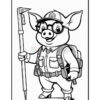 A cartoon pig character wearing a cap and glasses, dressed in a work uniform with a backpack, holding a surveying tool in one hand, standing cheerfully.