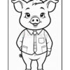 A cartoon pig character standing upright, dressed in a collared shirt and tie with a pocket, featuring large expressive eyes and a cheerful smile.