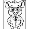 A cartoon pig wearing glasses and a suit, standing confidently with its hands on its hips, against a blank background.
