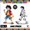 Coloring page from artcoloringpage.com featuring characters from One Piece in a cozy coloring book style, with a mix of colored and black-and-white designs.