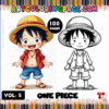 Coloring page featuring two versions of a character from One Piece, available on artcoloringpage.com, part of a cozy coloring book series.