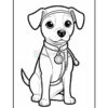 A cartoon-style dog sitting down, wearing a stethoscope around its neck, with large expressive eyes and a playful demeanor.