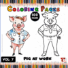 A colorful promotional image featuring a cartoon pig in a shirt and tie, along with a line art version for coloring, titled 
